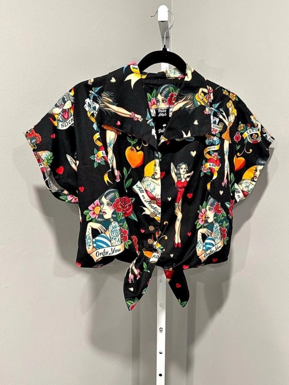 Dulce Amor Women's Cotton Printed Tie-Front Shirt XL NWT